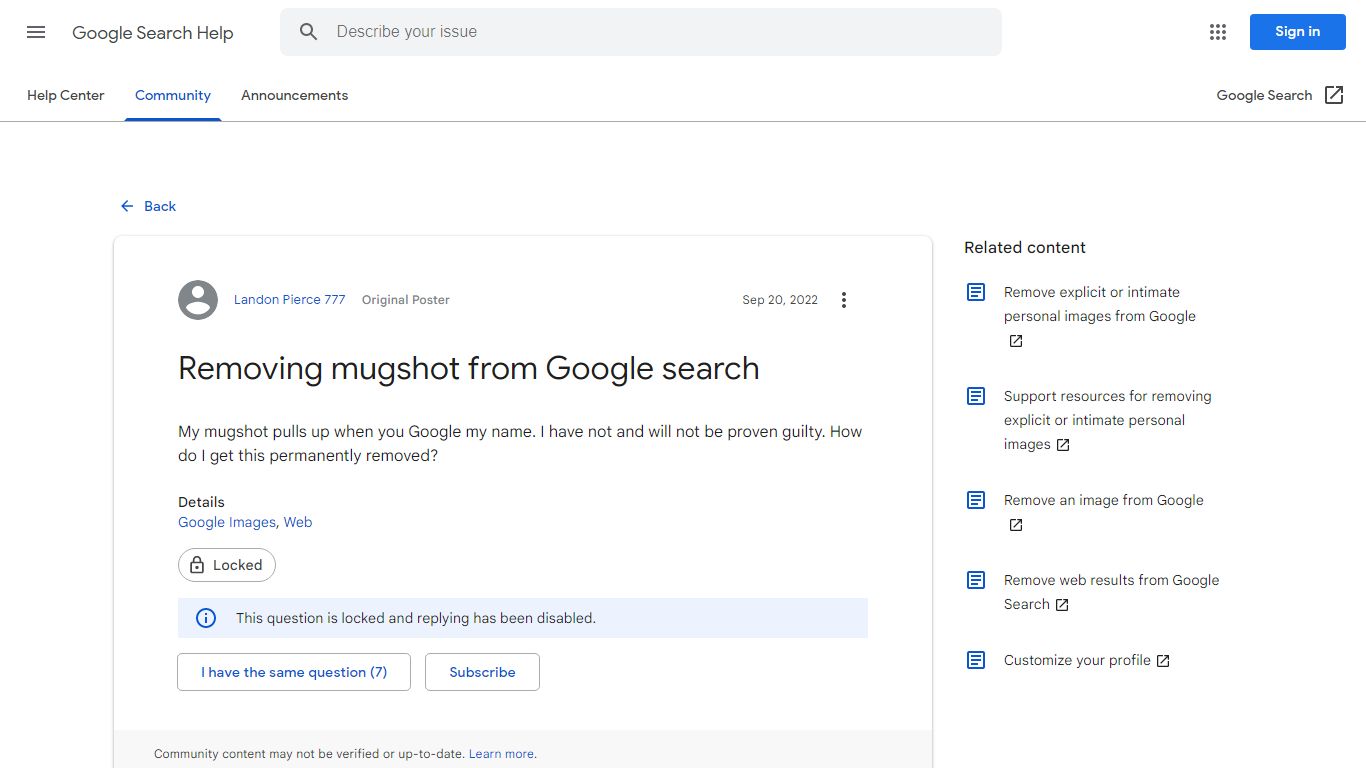 Removing mugshot from Google search - Google Search Community